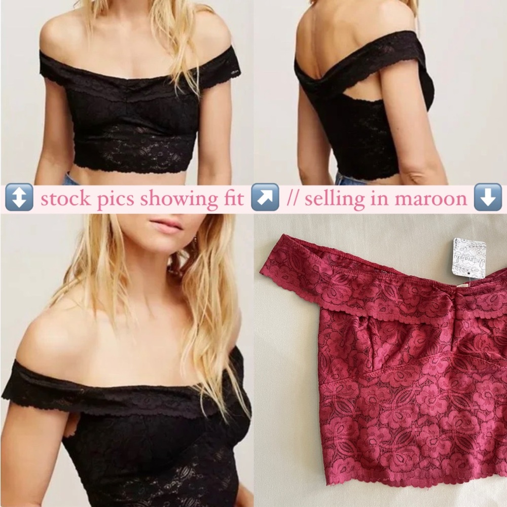 NWT Free People Lace Off the Shoulder Brami Bralette, Rouge (Marooon)